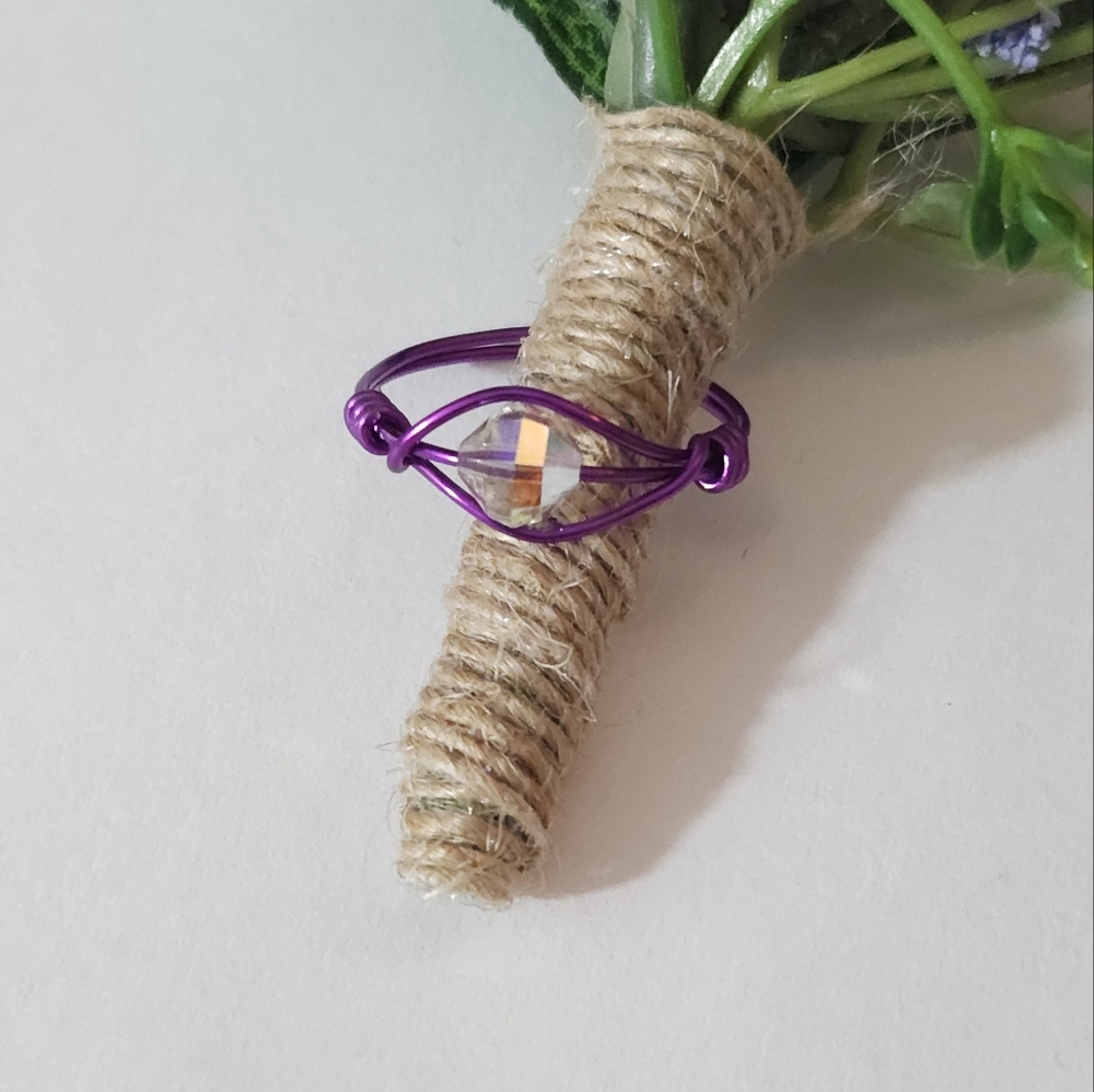 Handmade Vintage Aurora Borealis Crystal Wire Wrapped Ring Size 7 / Made to Size - Picture 4 of 13
